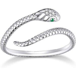 Snake Ring Silver Adjustable 925 Sterling Jewelry Fashion Green Eye Men Women